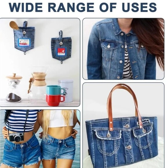 Button Pins for Jeans Jean Buttons Pins No Sew Set of 2 Replacement Silver - Picture 9 of 12